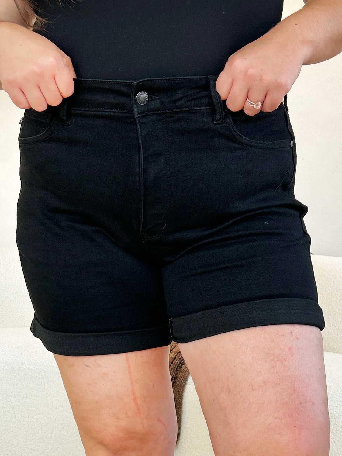 Judy Blue Full Size High Waist Tummy Control Cuffed Denim Shorts -- 