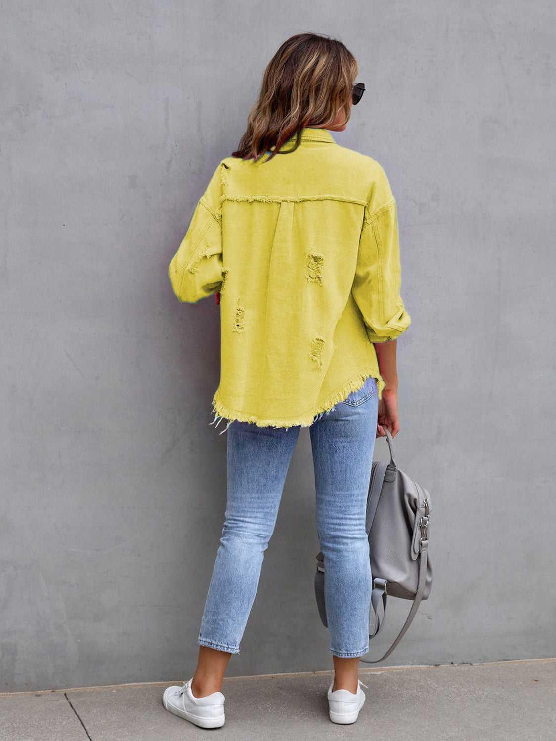 Distressed Drop Shoulder Denim Jacket -- 