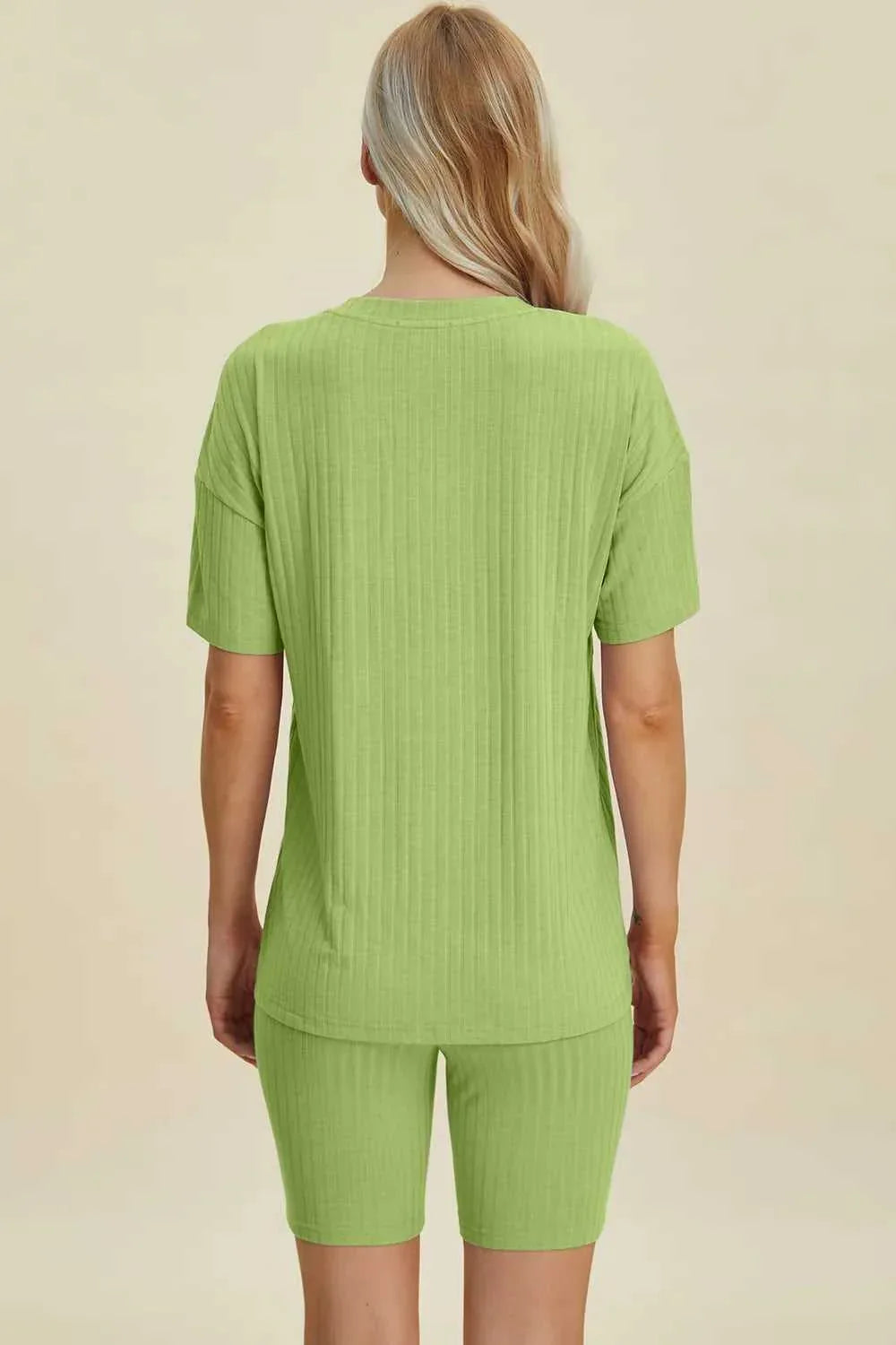 Basic Bae Full Size Ribbed V-Neck Short Sleeve Top and Shorts Set -- 