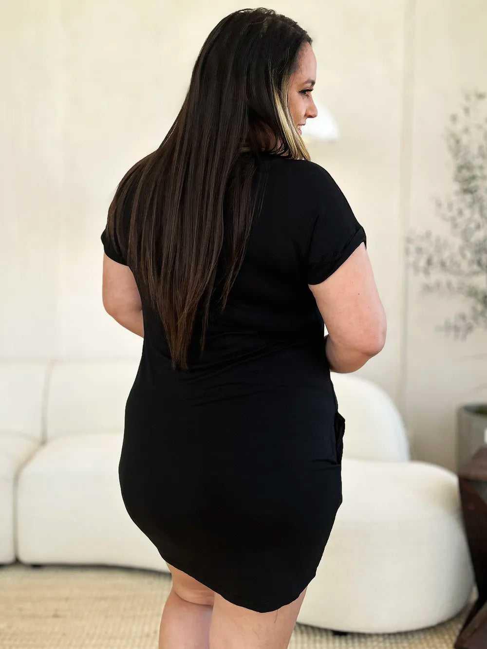 Basic Bae Full Size Round Neck Short Sleeve Dress with Pockets -- 