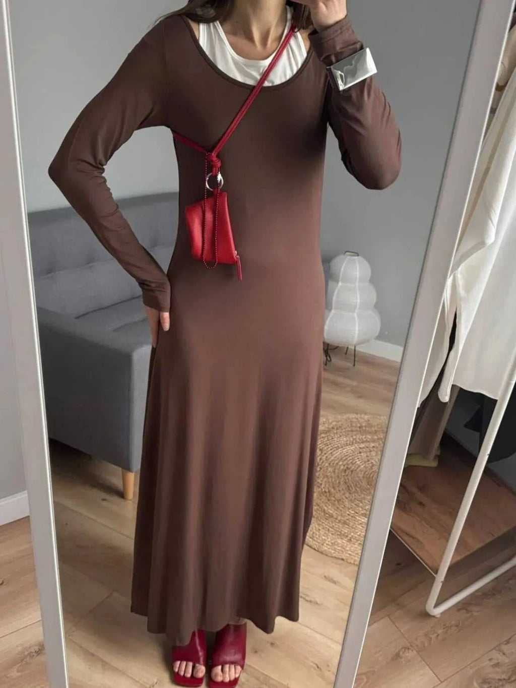 Contrast Long Sleeve Maxi Dress