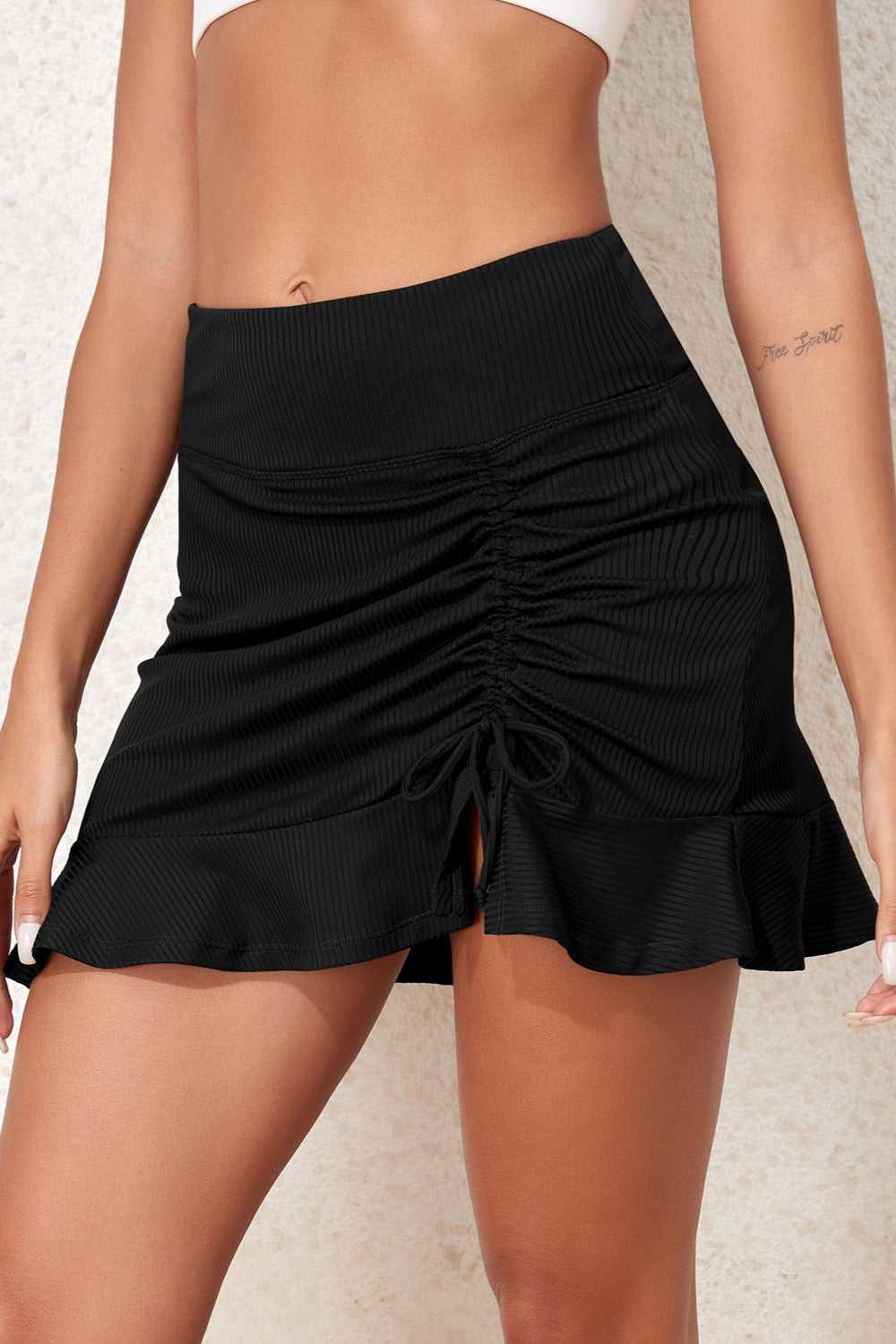 Ruched Elastic Waist Swim Skirt -- 