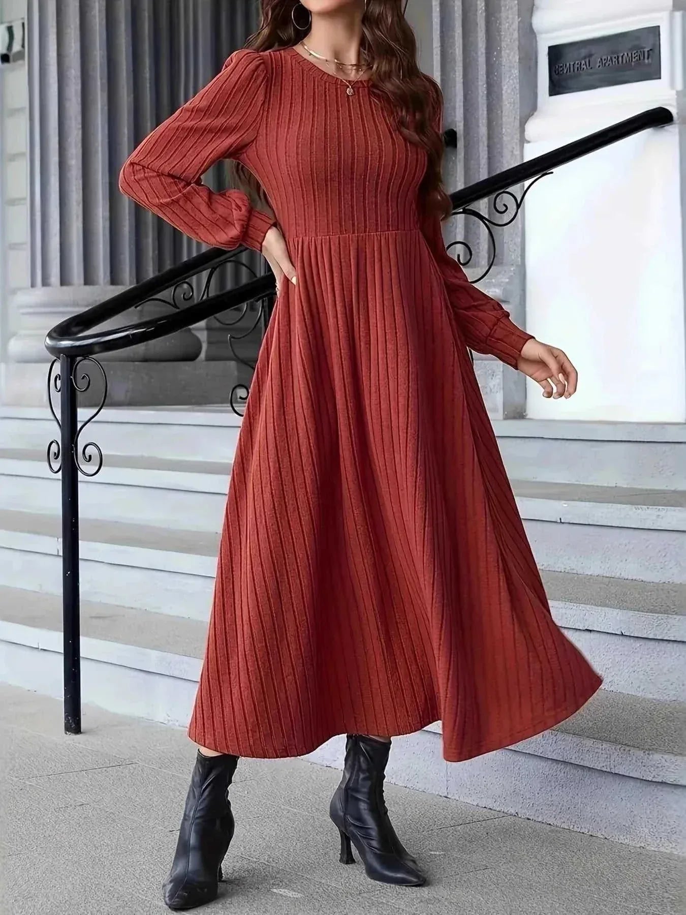 Ribbed Long Sleeve Sweater Dress -- 