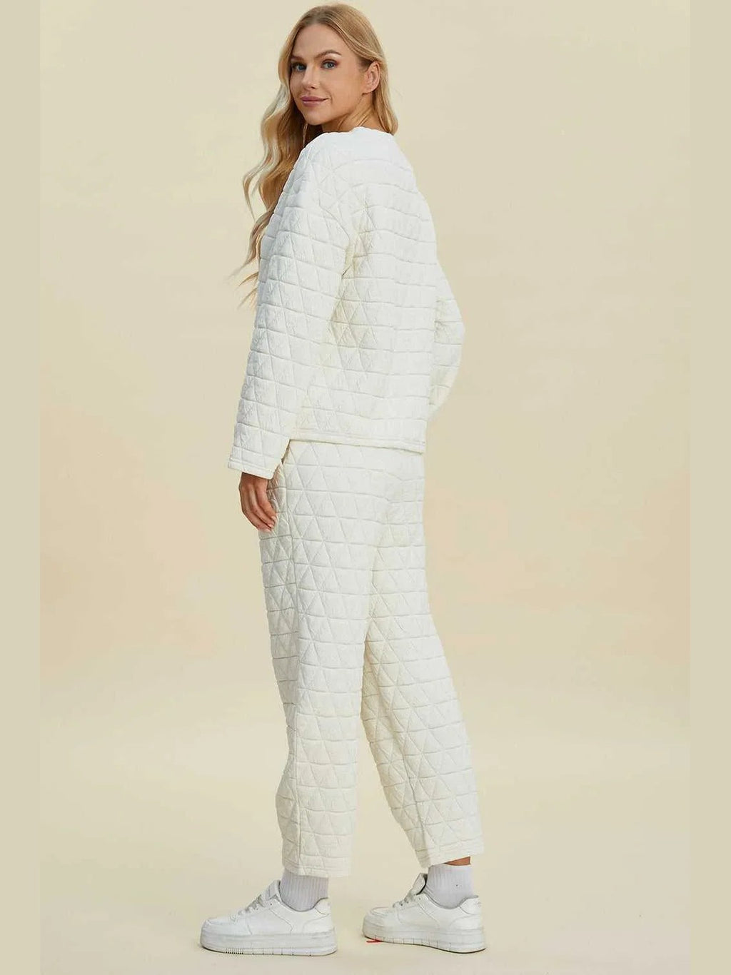 Double Take Full Size Texture Round Neck Long Sleeve Top and Pants Set -- 