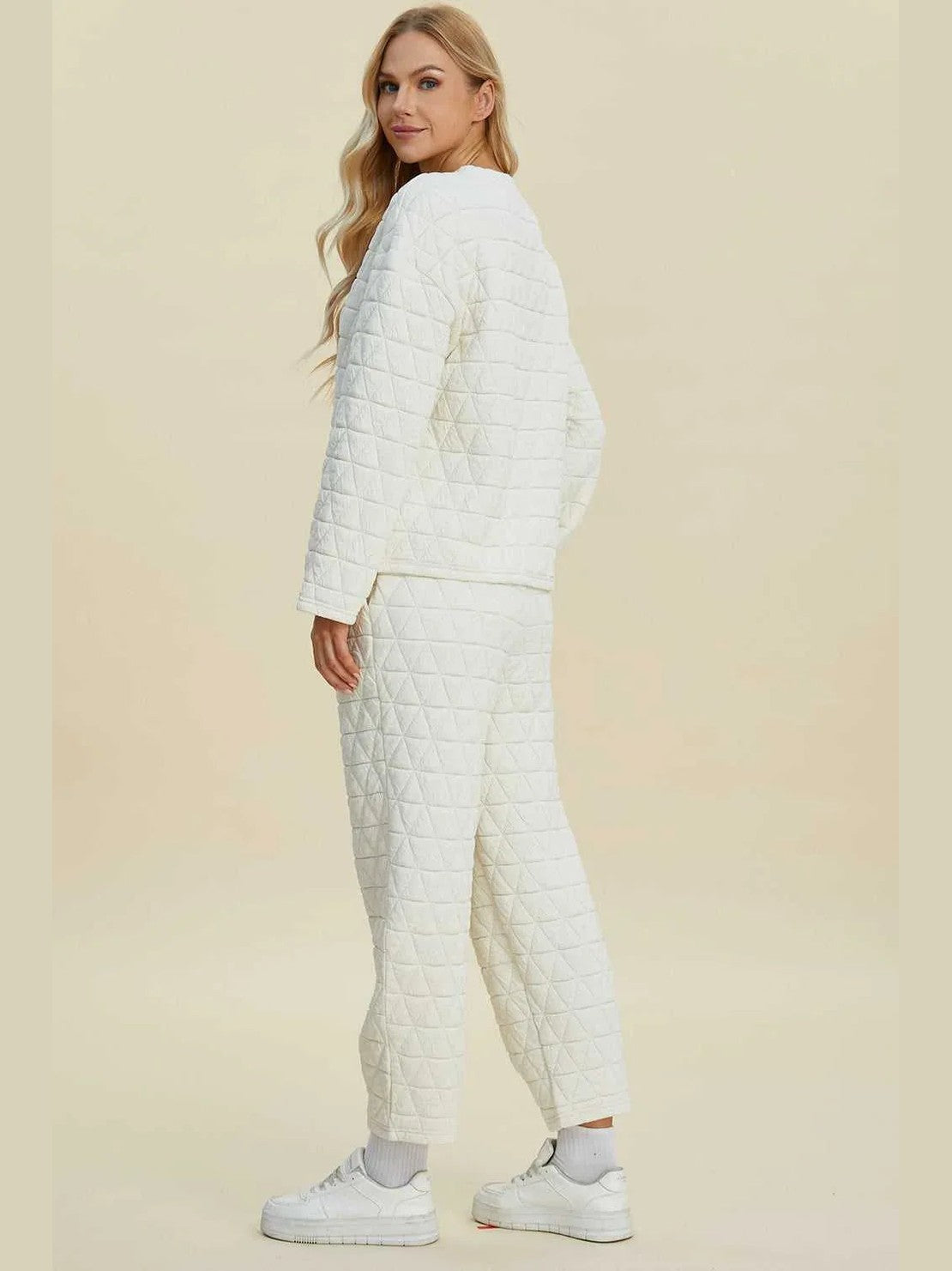 Double Take Full Size Texture Round Neck Long Sleeve Top and Pants Set -- 