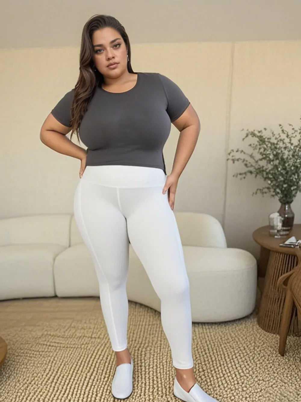 Wide Waistband Sports Leggings -- 