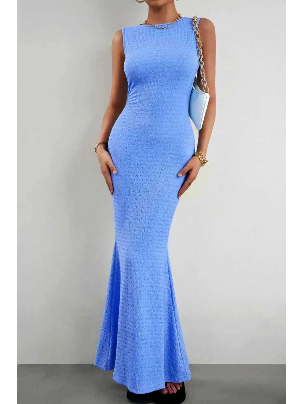 Devine Round Neck Sleeveless Maxi Fishtail Dress -- 