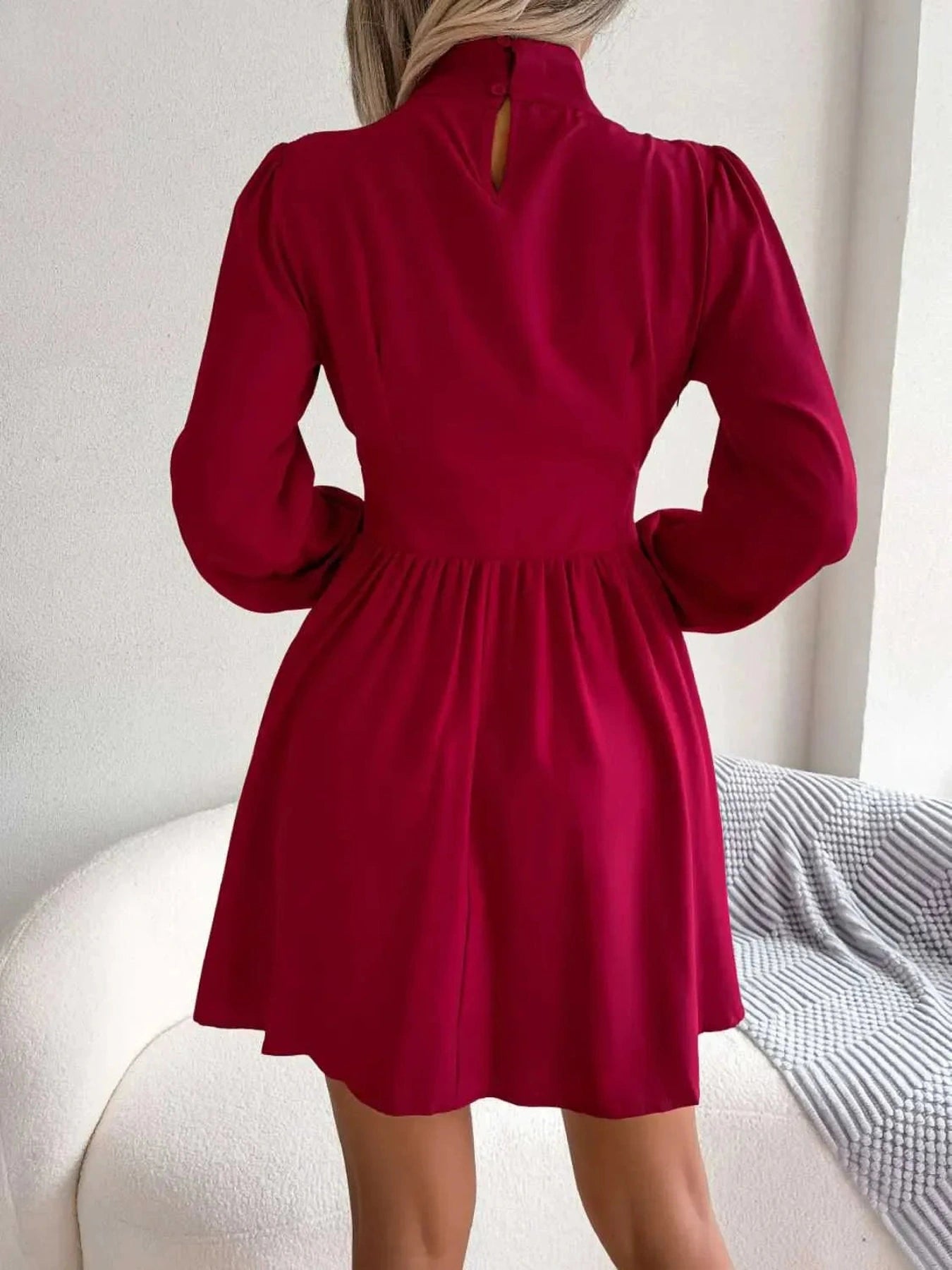 Cutout Turtleneck A-Line Mini Dress -- 