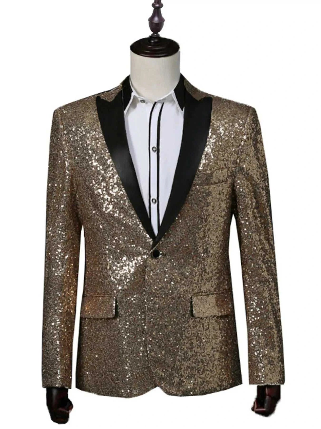 Men's Full Size Sequin One Button Long Sleeve Blazer Plus Size
