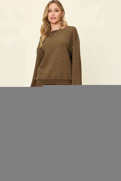 Double Take Full Size Texture Long Sleeve Top and Pants Set