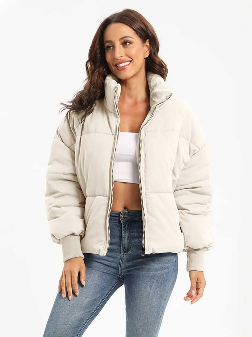 Zip Up Turtleneck Long Sleeve Winter Coat -- 