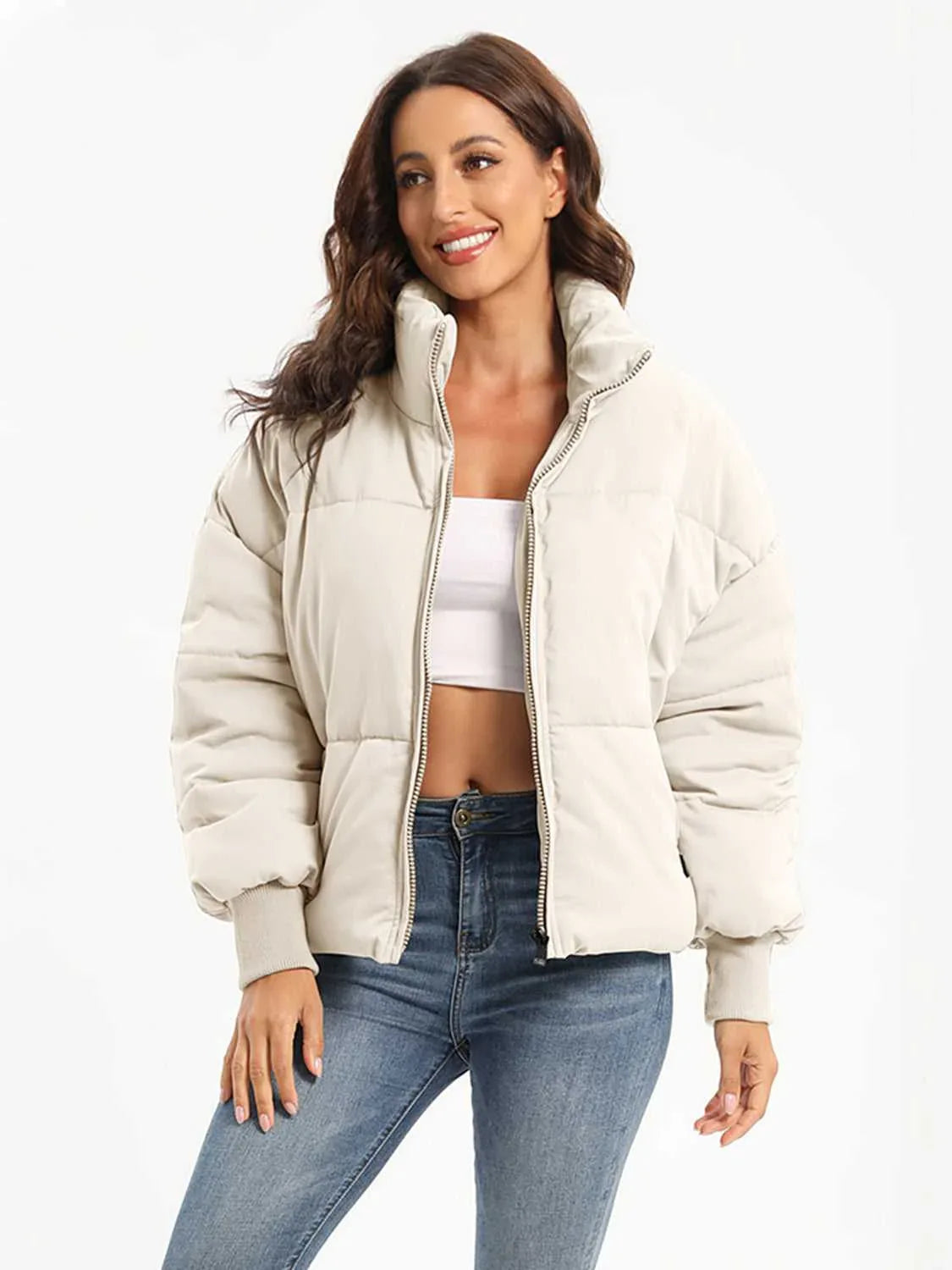 Zip Up Turtleneck Long Sleeve Winter Coat -- 