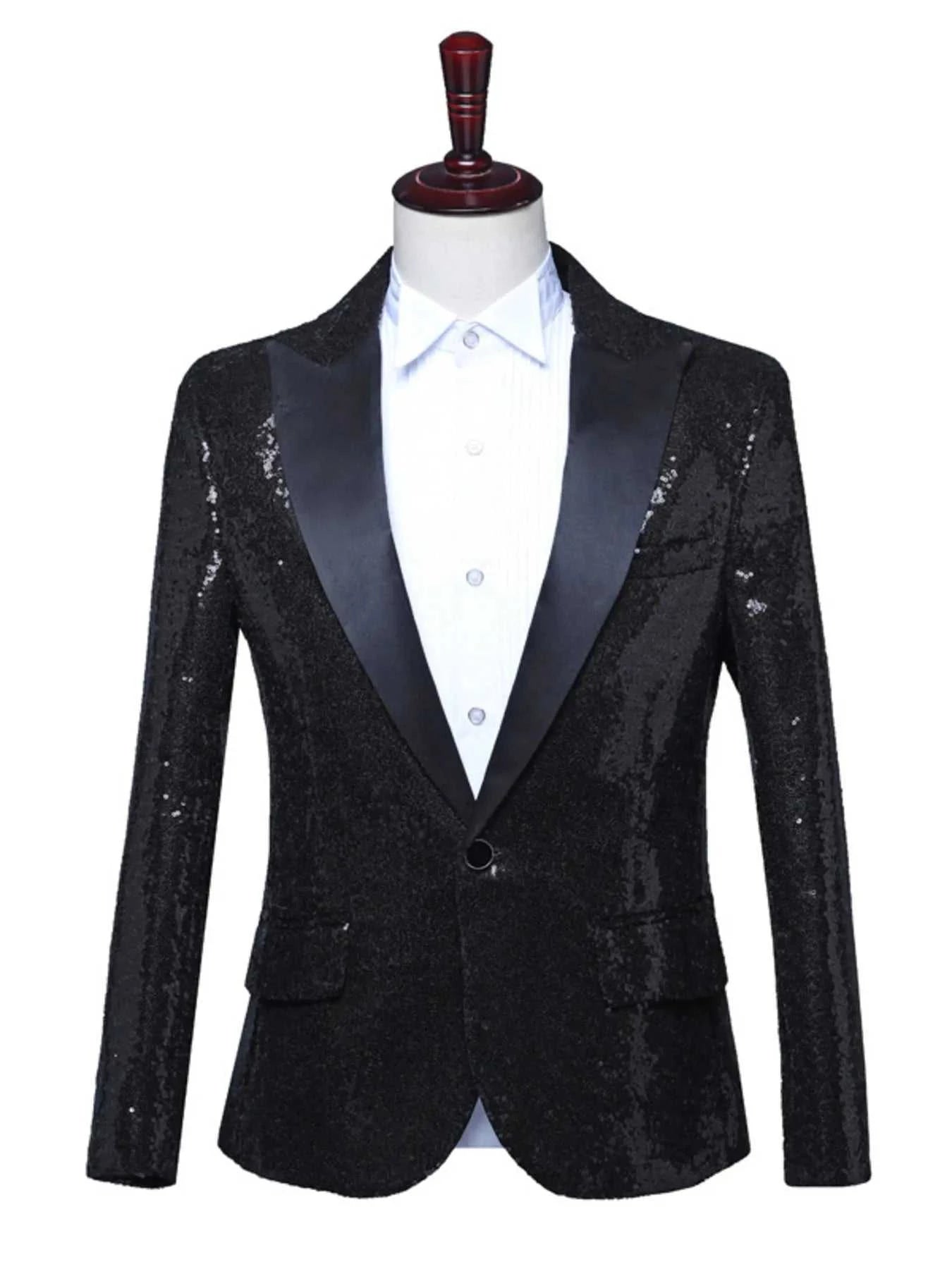 Men's Full Size Sequin One Button Long Sleeve Blazer Plus Size