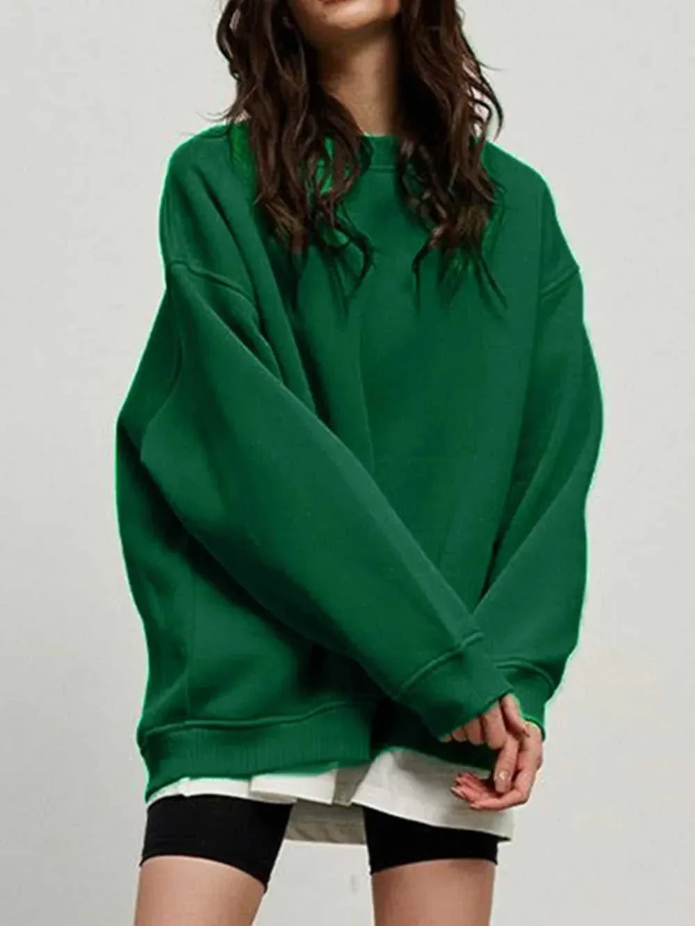 Round Neck Dropped Shoulder Long Sleeve Sweatshirt -- 