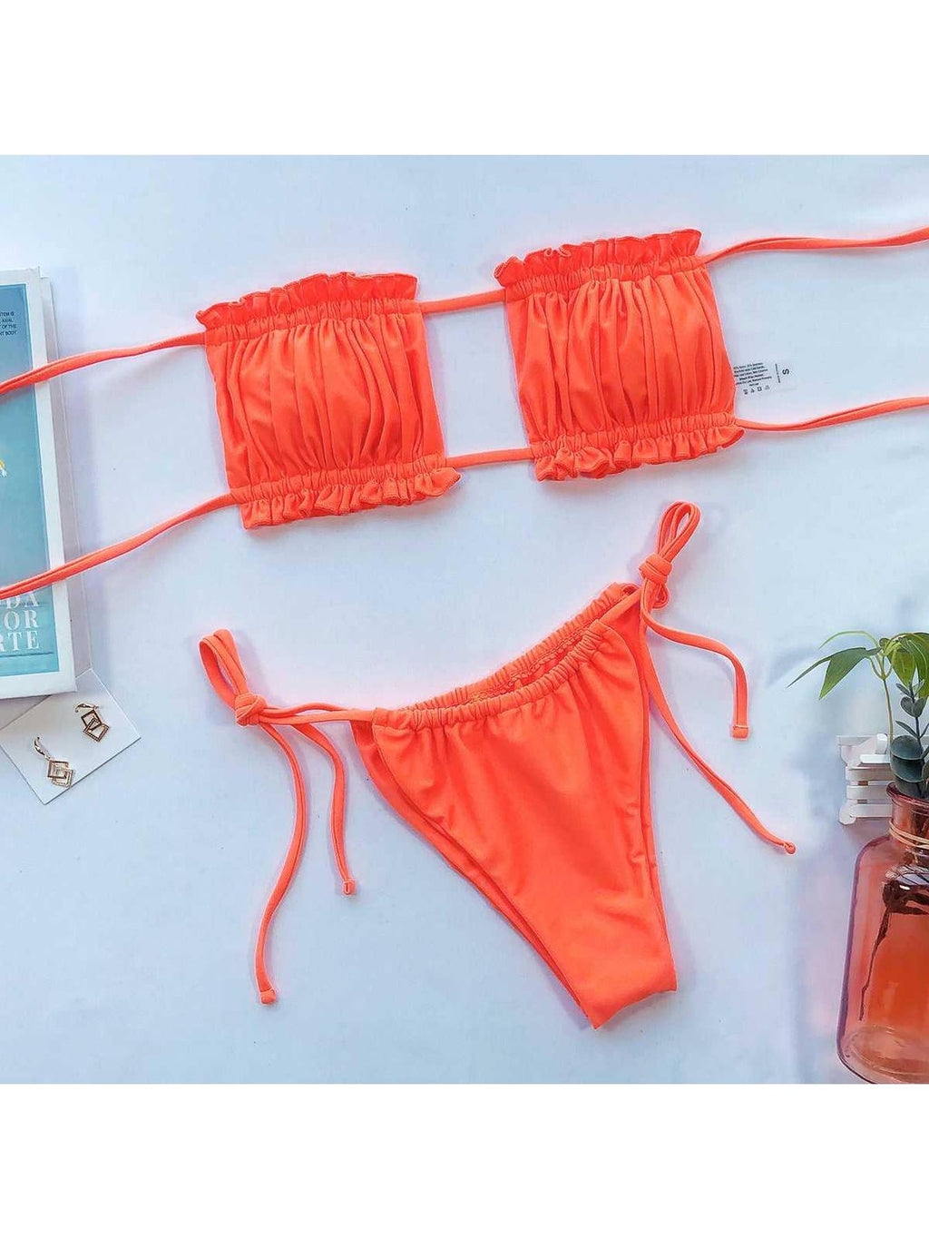 Frill Trim Ruched Bikini Set -- 
