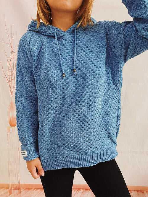 Drawstring Long Sleeve Hooded Sweater -- 