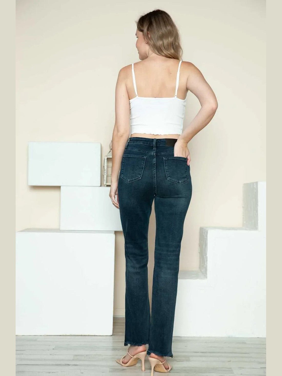 Judy Blue Full Size Button Fly Hem Destroy Straight Jeans -- 