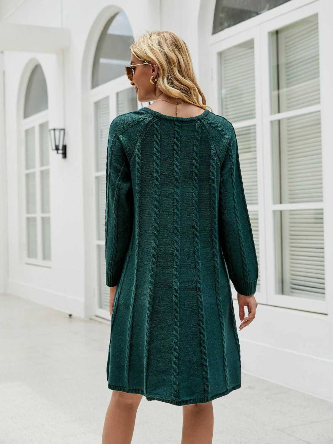 Cable-Knit Long Sleeve Sweater Dress -- 