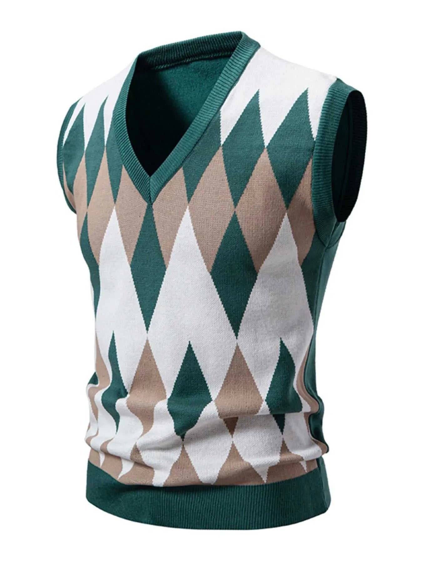 Men's Plus Size Diamond Pattern V-Neck Sweater Vest
