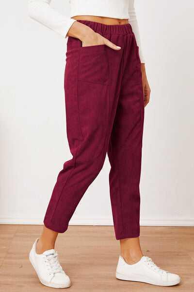 Pocketed Elastic Waist Pants -- 