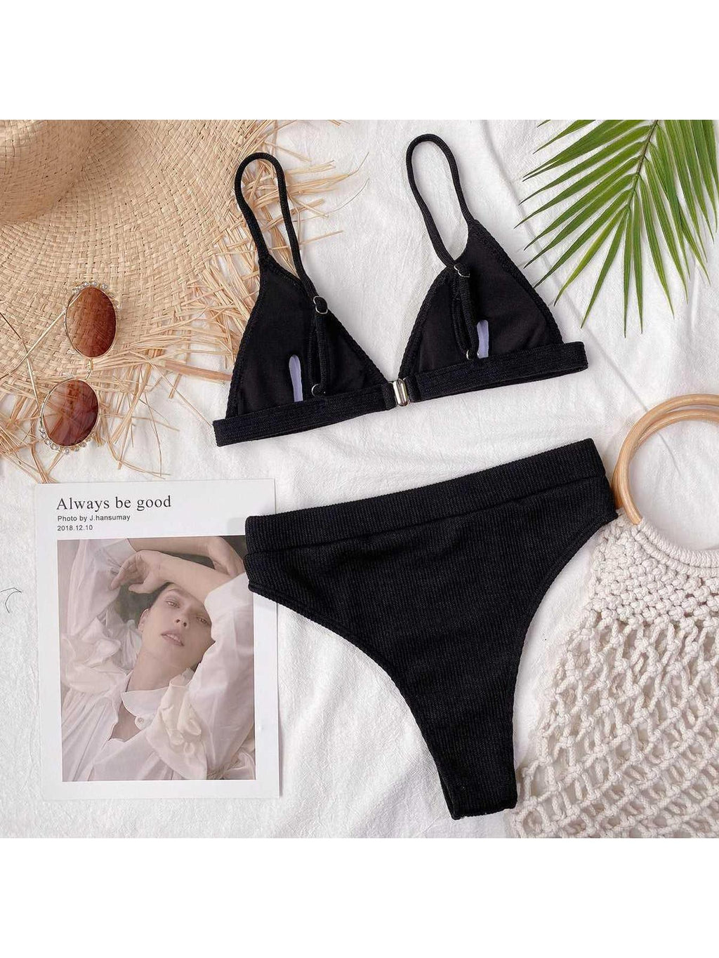 Spaghetti Strap Ribbed Bikini Set -- 