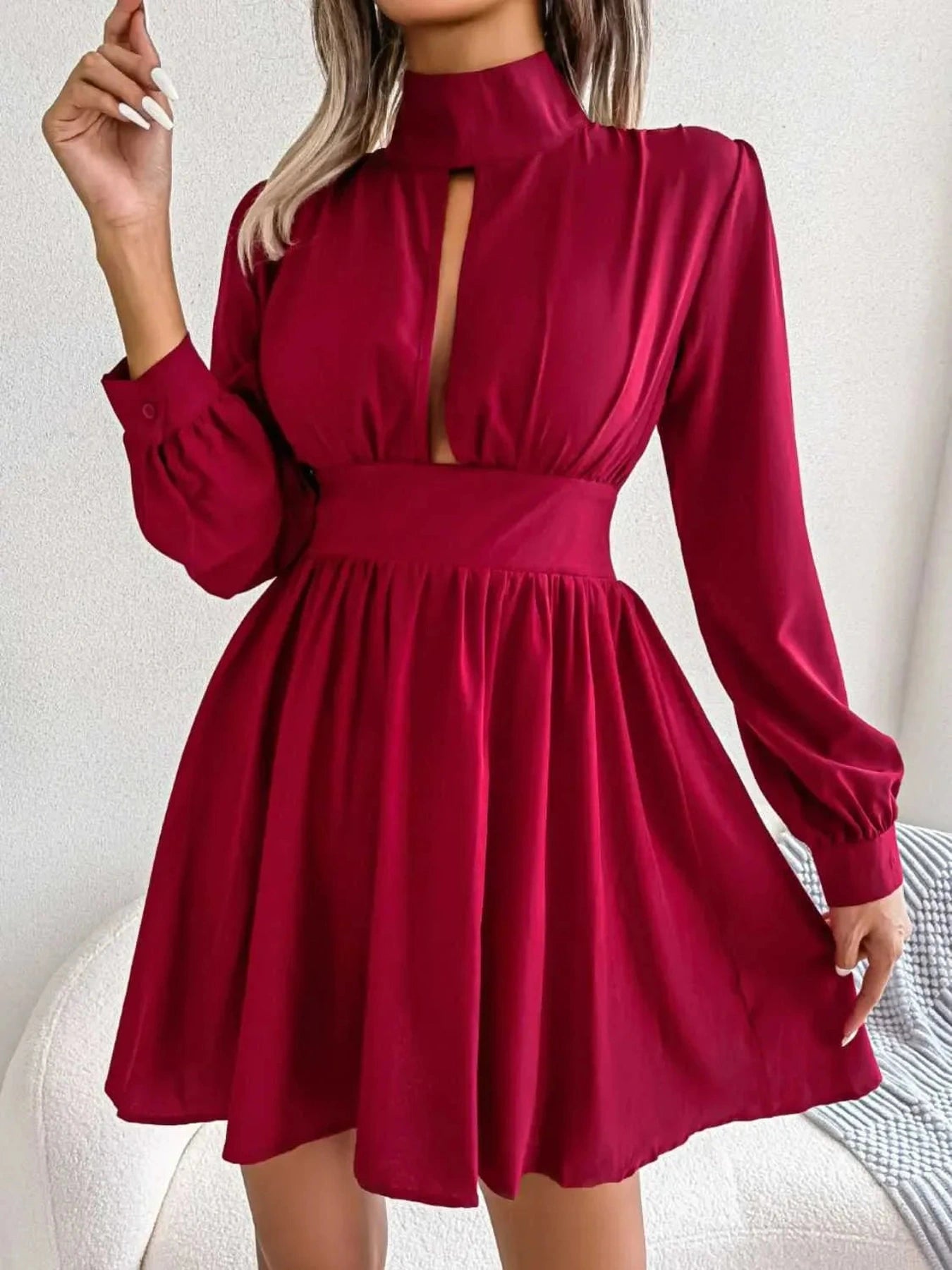 Cutout Turtleneck A-Line Mini Dress -- 