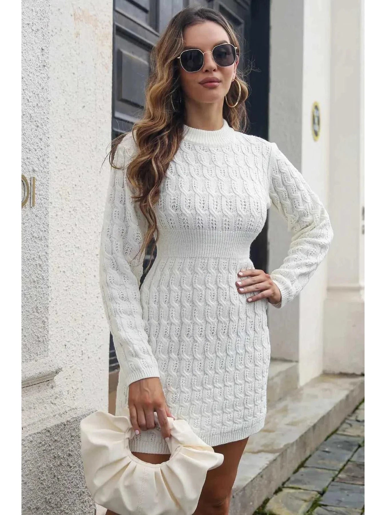 Cable-Knit Openwork Sweater Dress -- 
