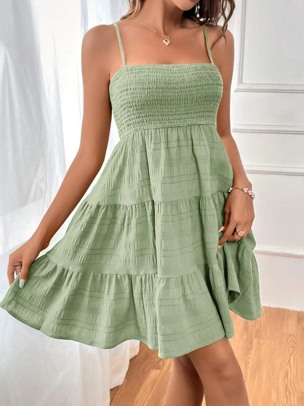 Smocked Tiered Sleeveless Midi Dress – Boho Summer Style