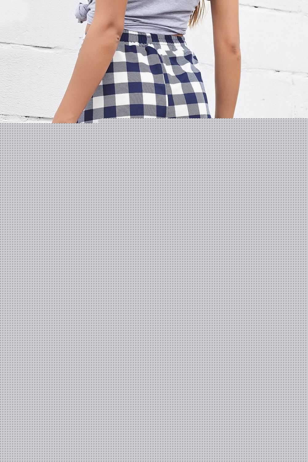 Perfee Plaid Elastic High Waist Cargo Pants -- 