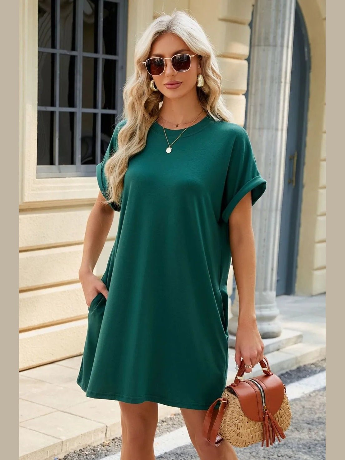 Short Sleeve Midi Dress with Pockets – Modest Casual Wear
