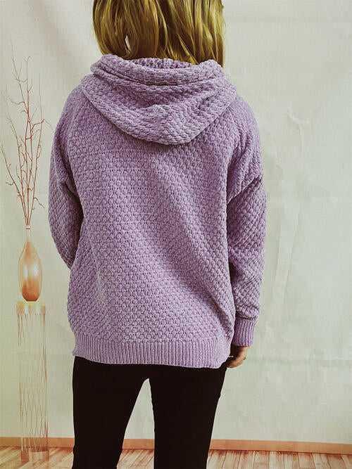 Drawstring Long Sleeve Hooded Sweater -- 