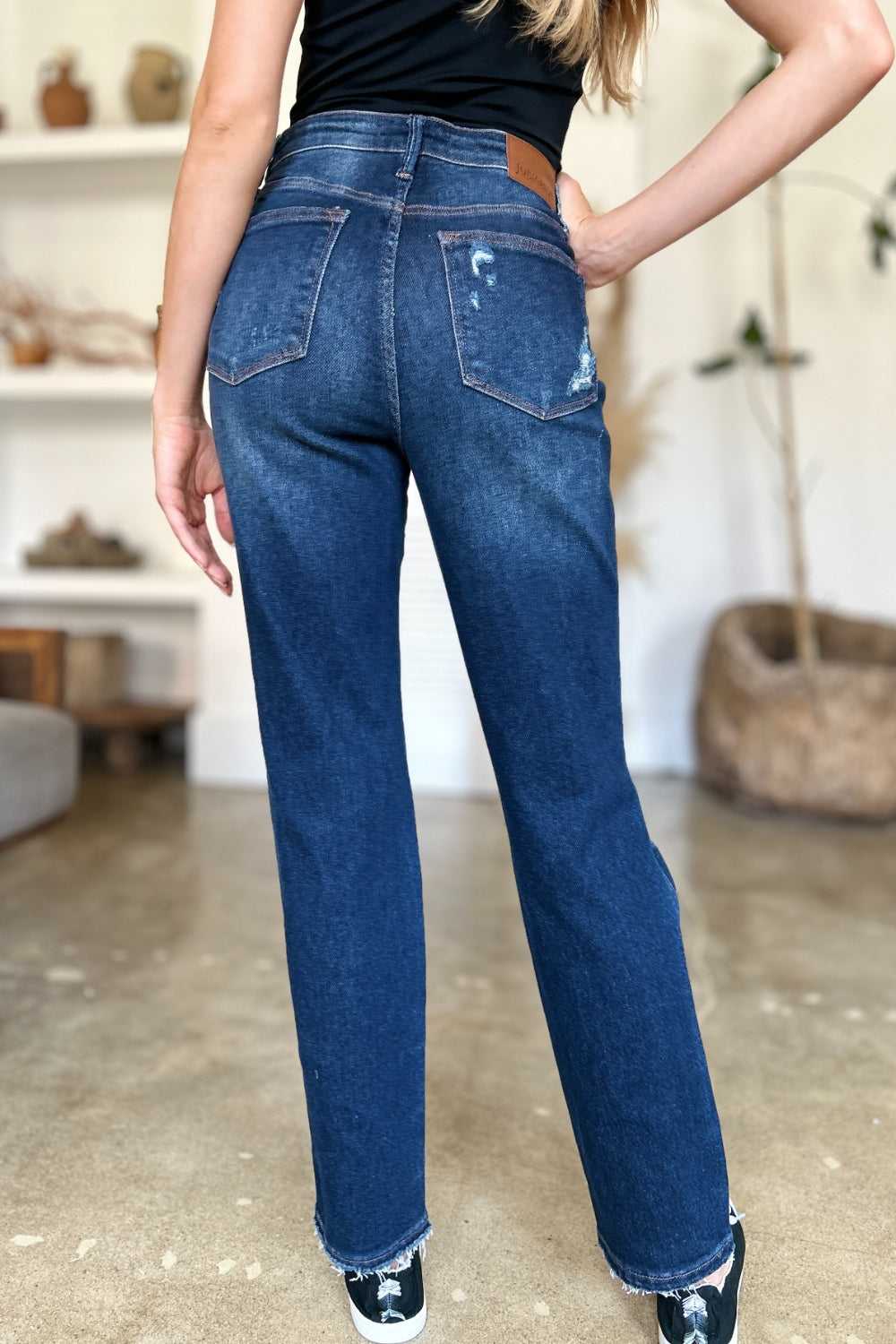 Judy Blue Full Size High Waist Rigid Magic Distress Straight Jeans