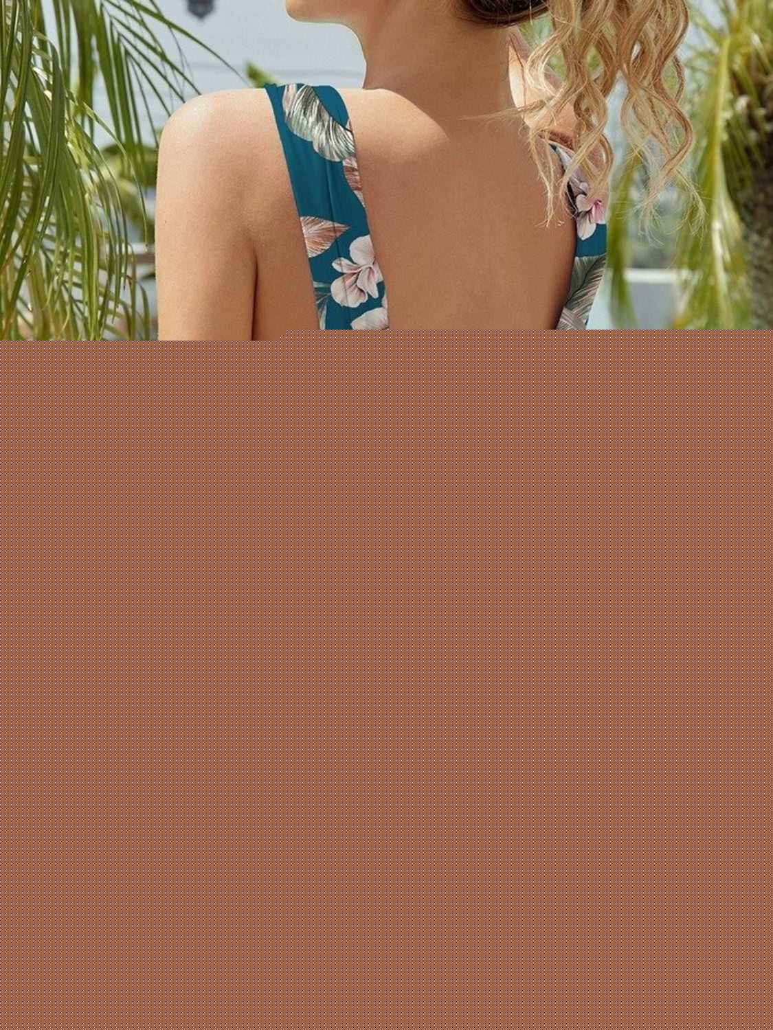 FAM-FAM Printed Plunge Wide Strap One-Piece Swimwear -- 