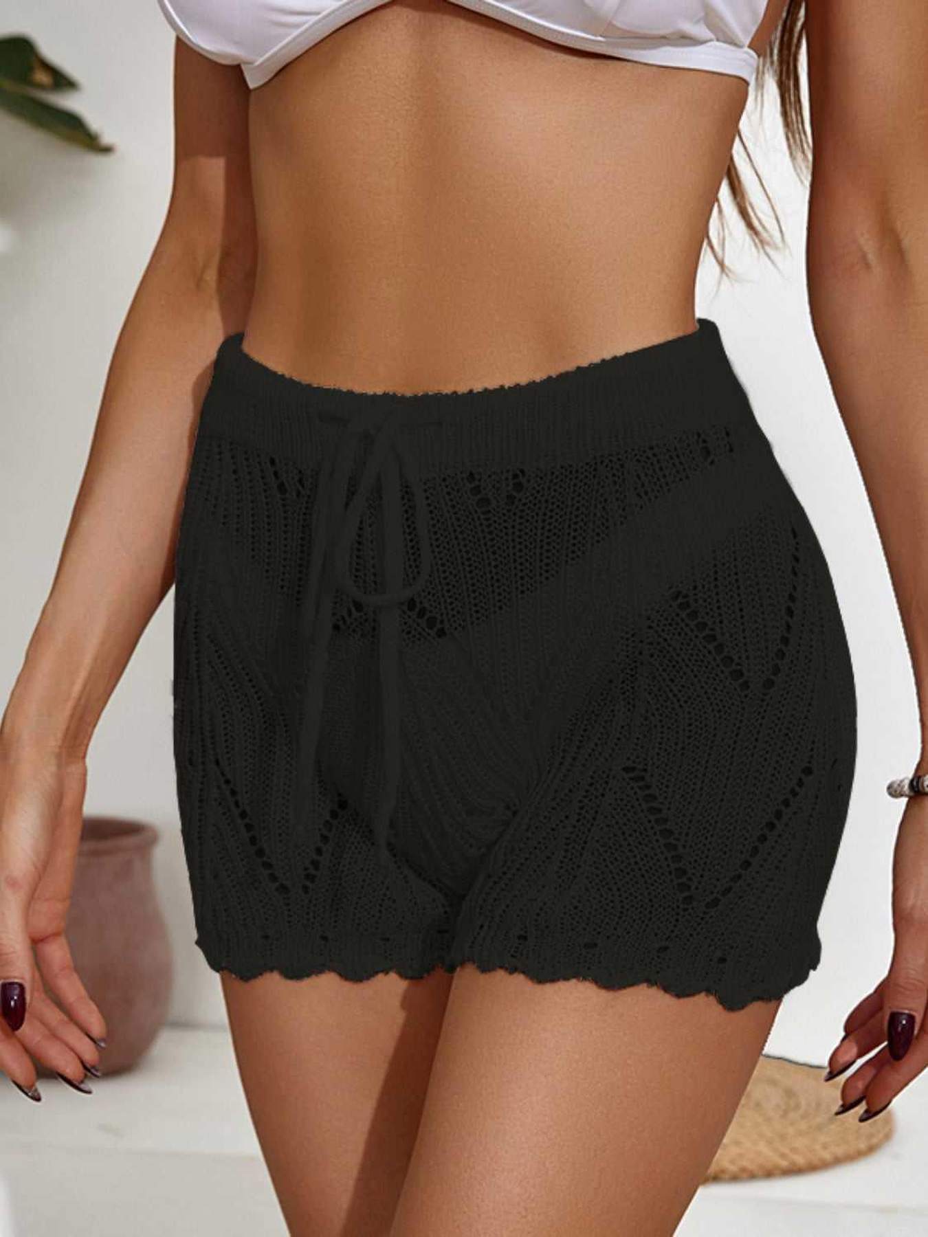 Drawstring Cutout Swim Shorts -- 