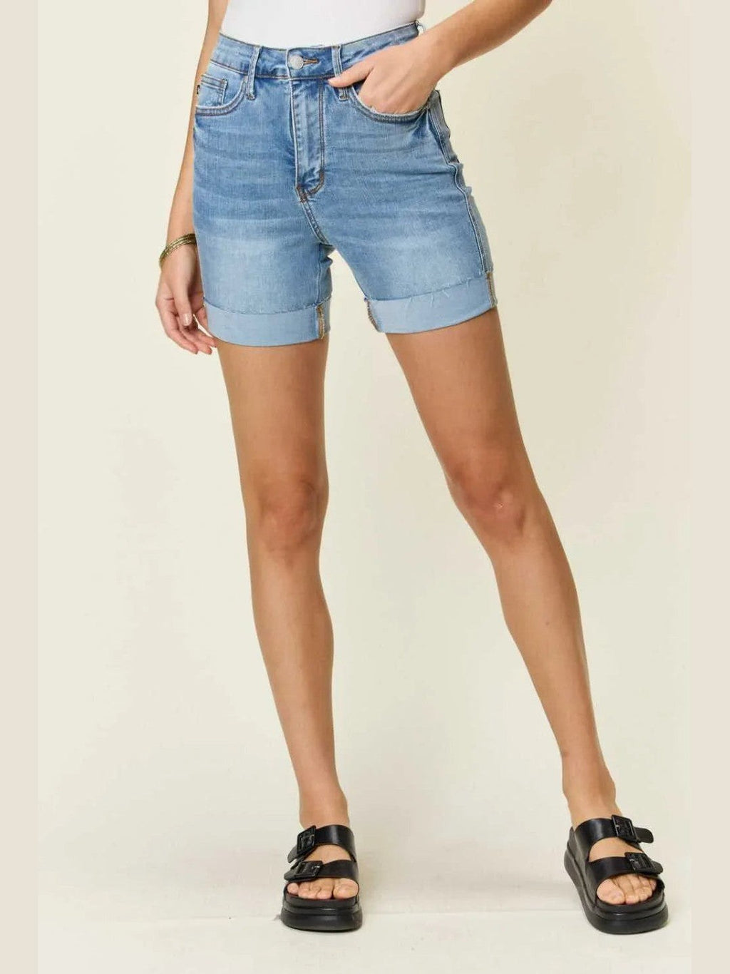 Judy Blue Full Size Tummy Control High Waist Denim Shorts -- 
