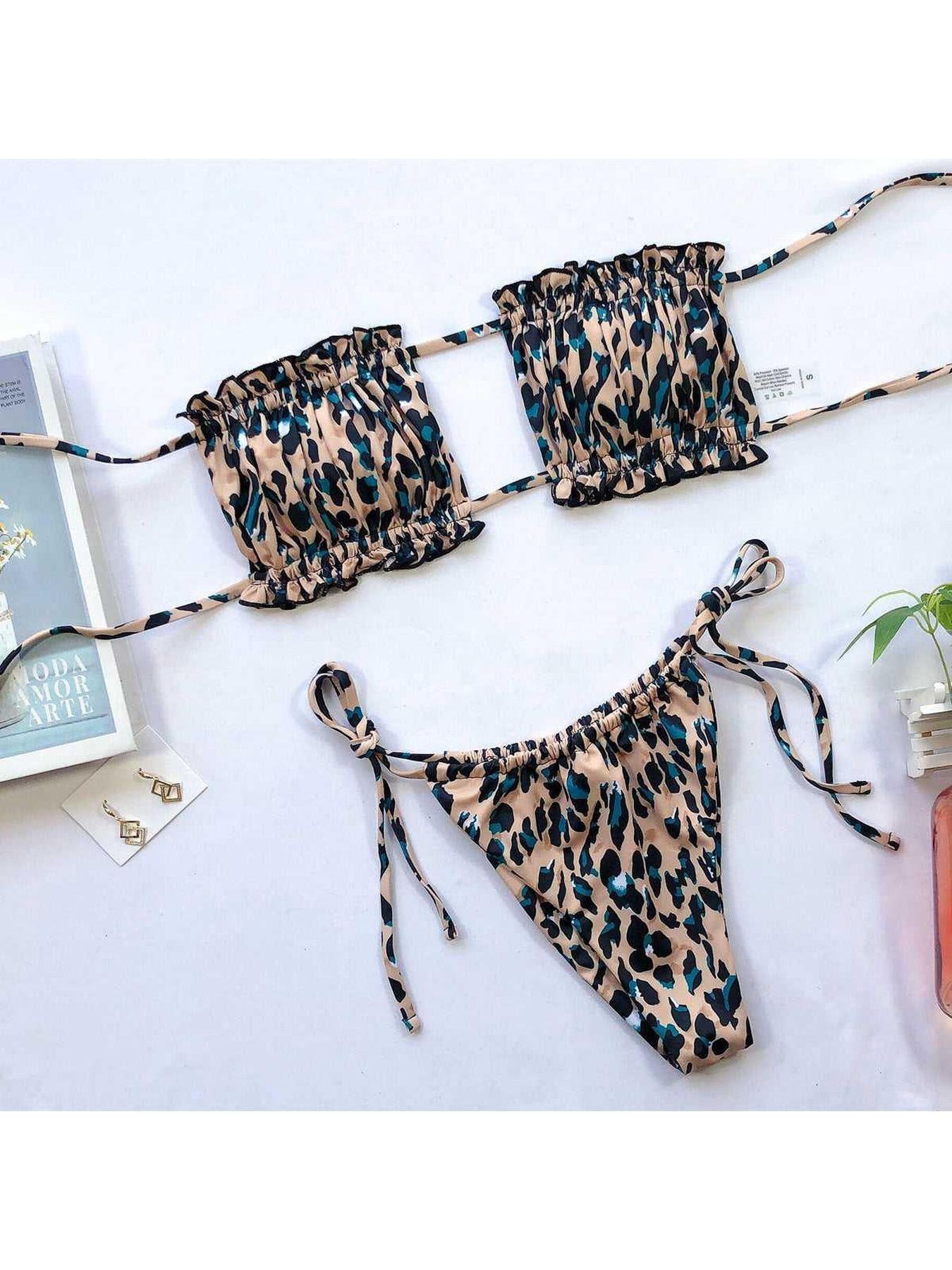 Frill Trim Ruched Bikini Set -- 