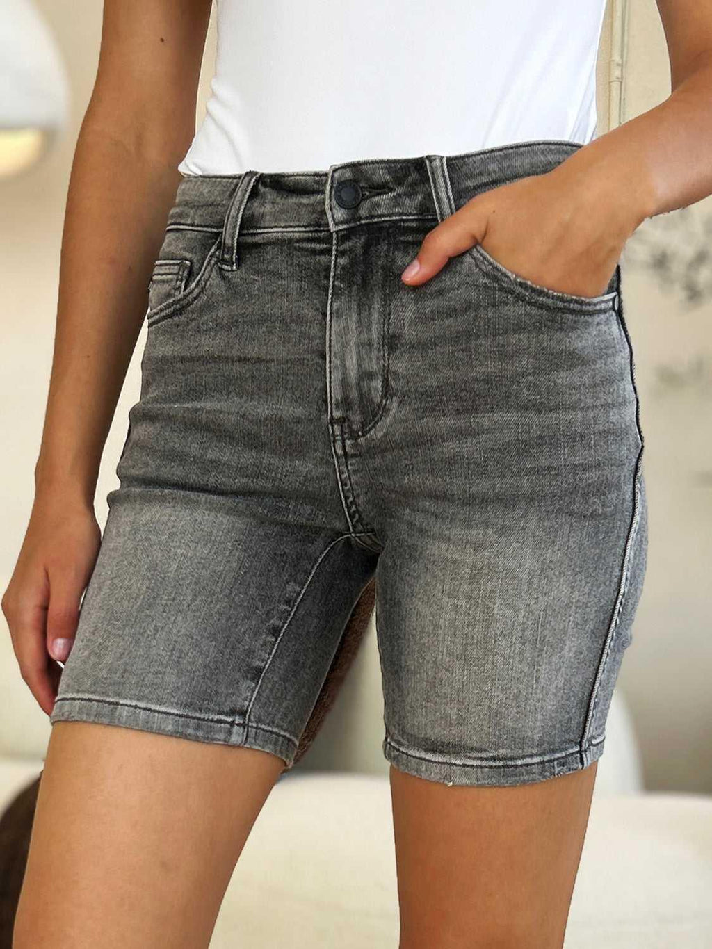 Judy Blue Full Size High Waist Washed Denim Shorts -- 