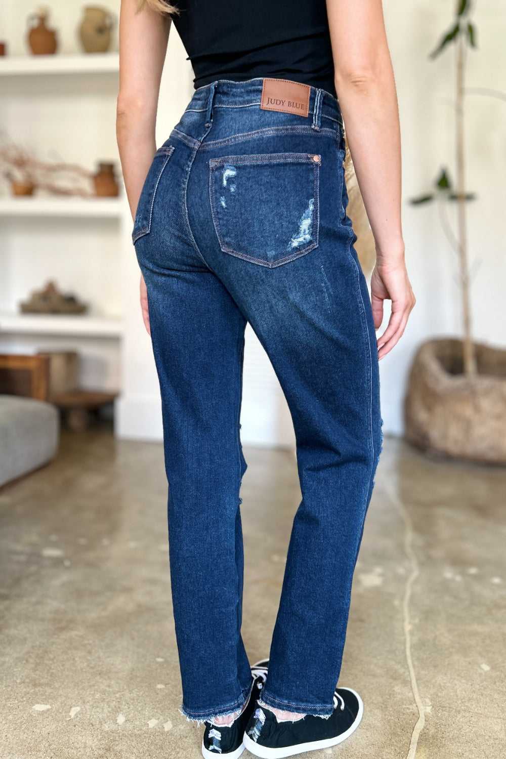 Judy Blue Full Size High Waist Rigid Magic Distress Straight Jeans