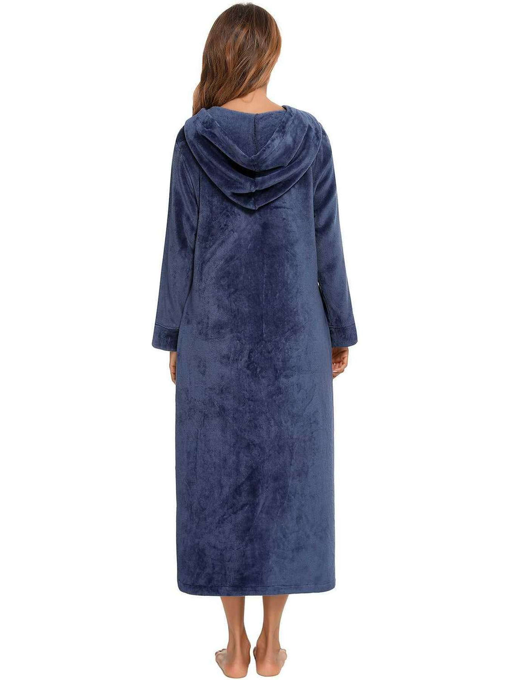 Zip Front Hooded Night Dress with Pockets -- 