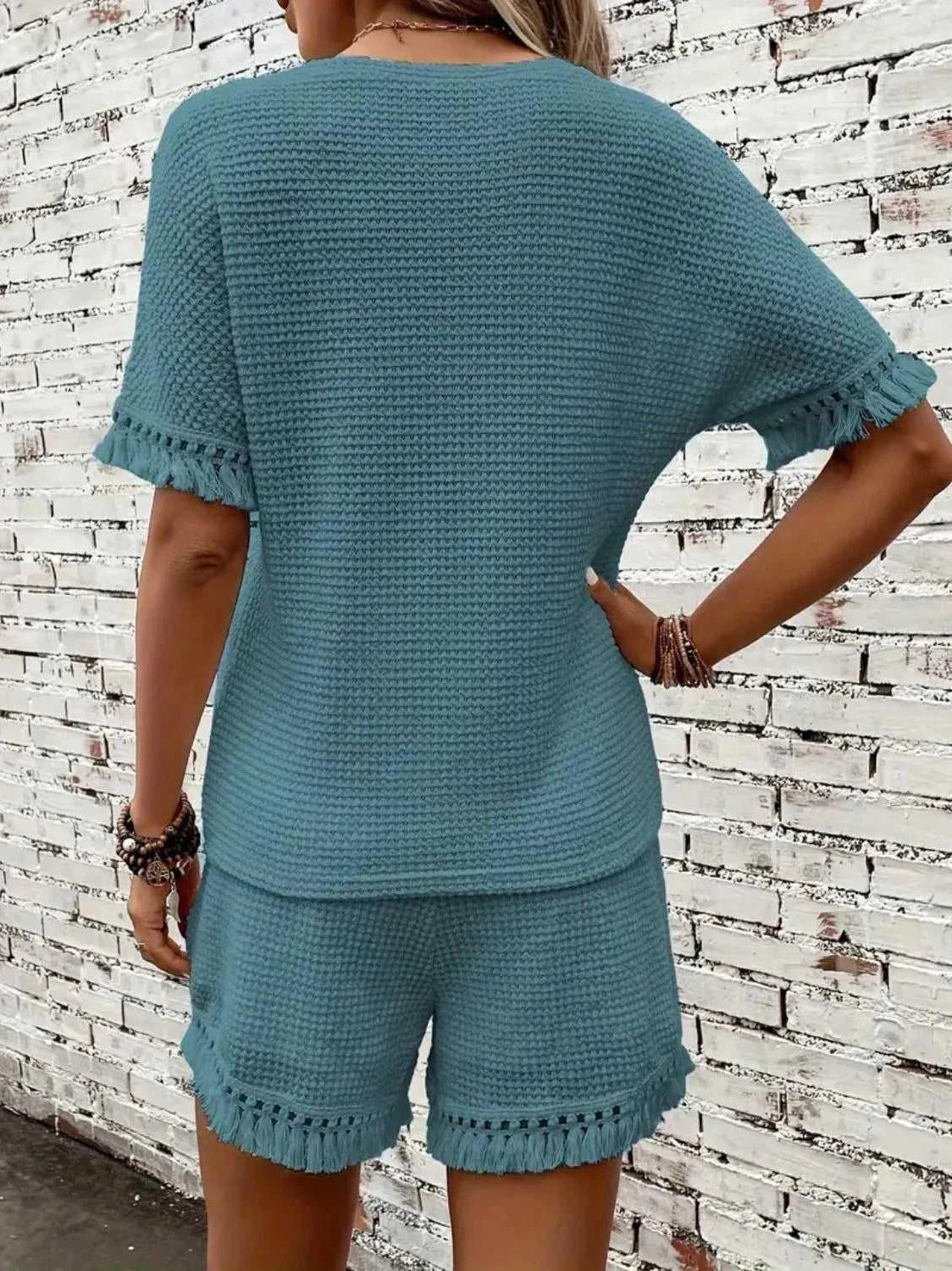 Tassel Round Neck Top and Shorts Set -- 