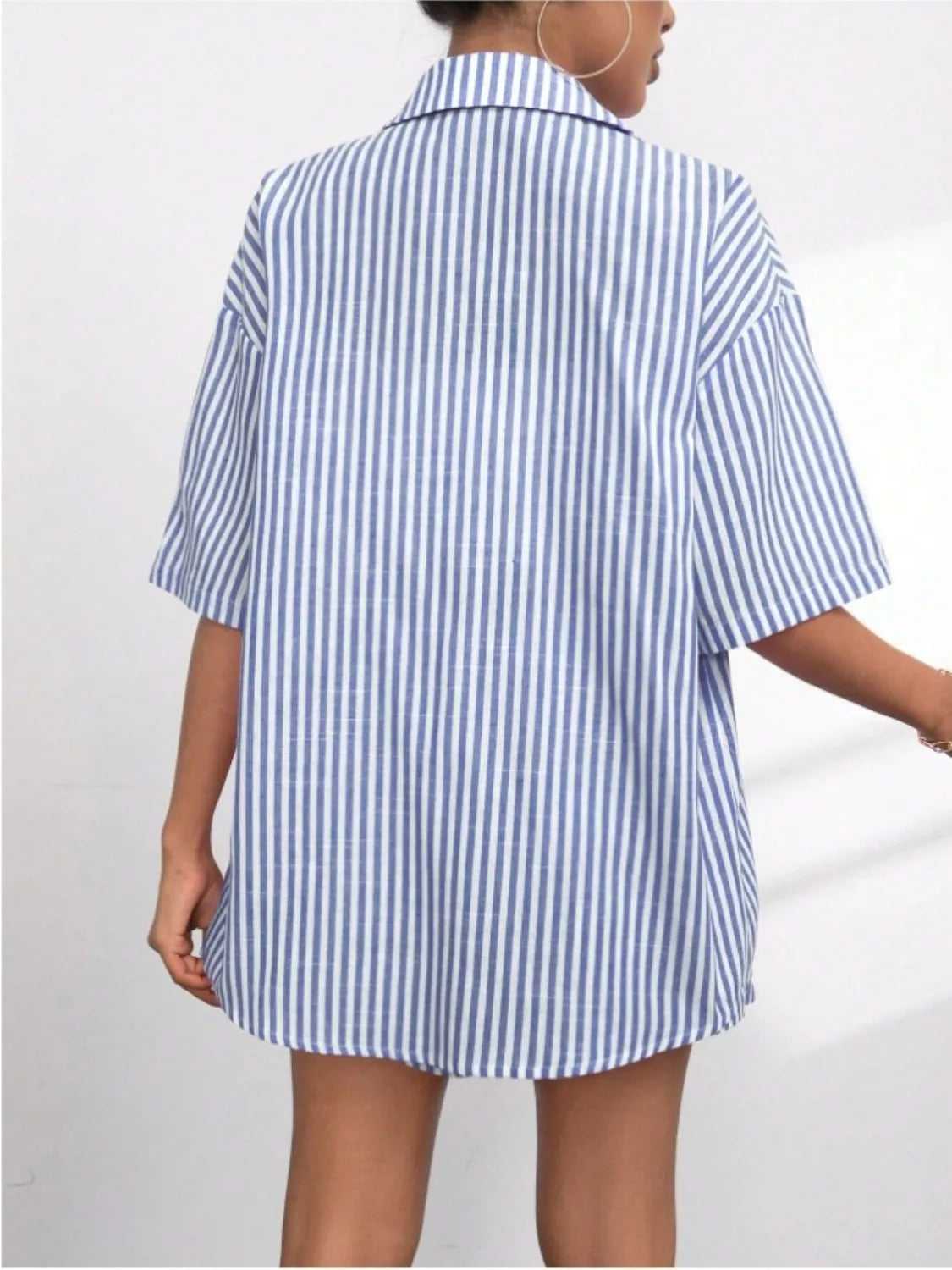 Striped Button Up Shirt and Shorts Set