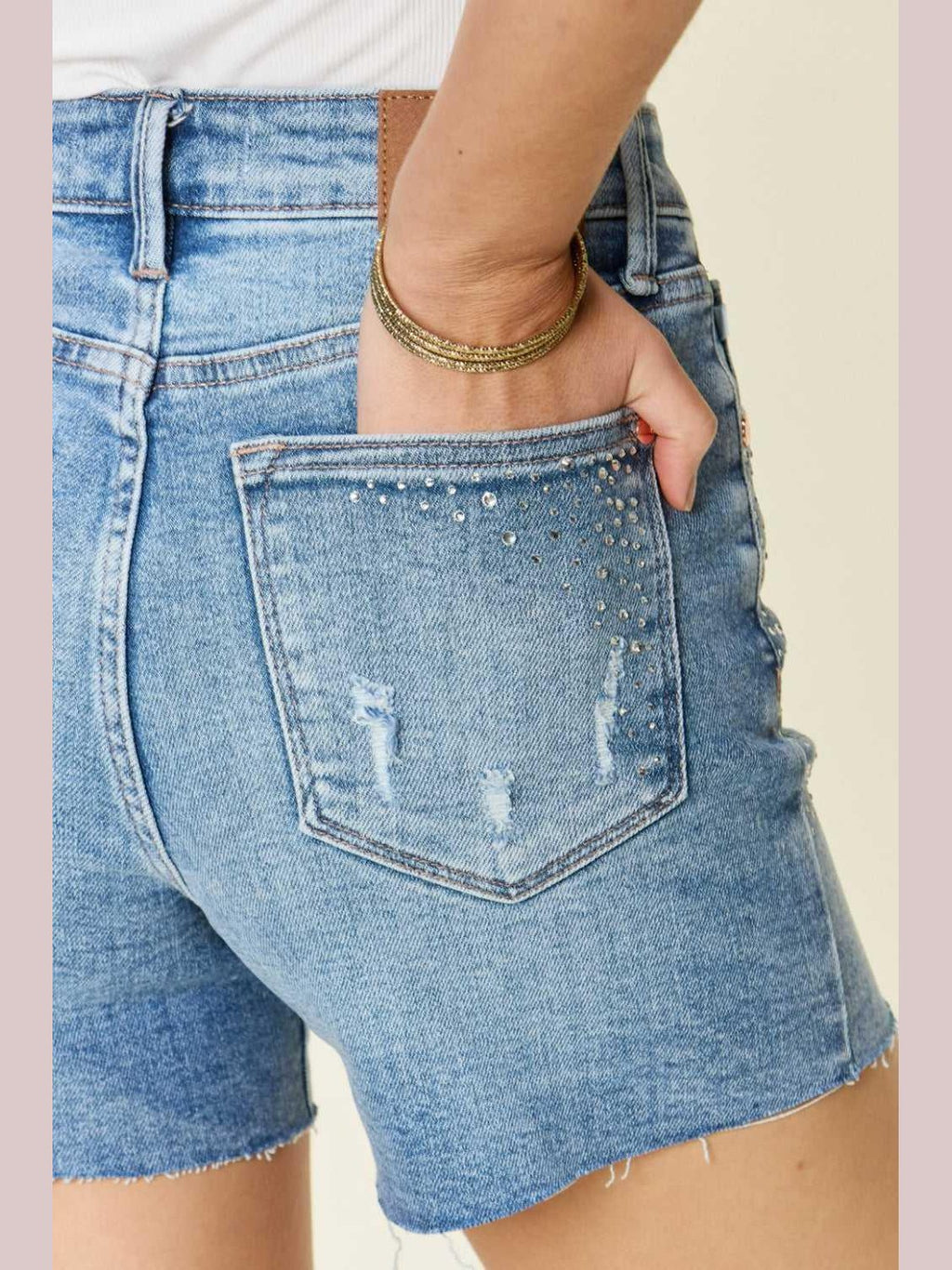 Judy Blue Full Size High Waist Rhinestone Decor Denim Shorts -- 