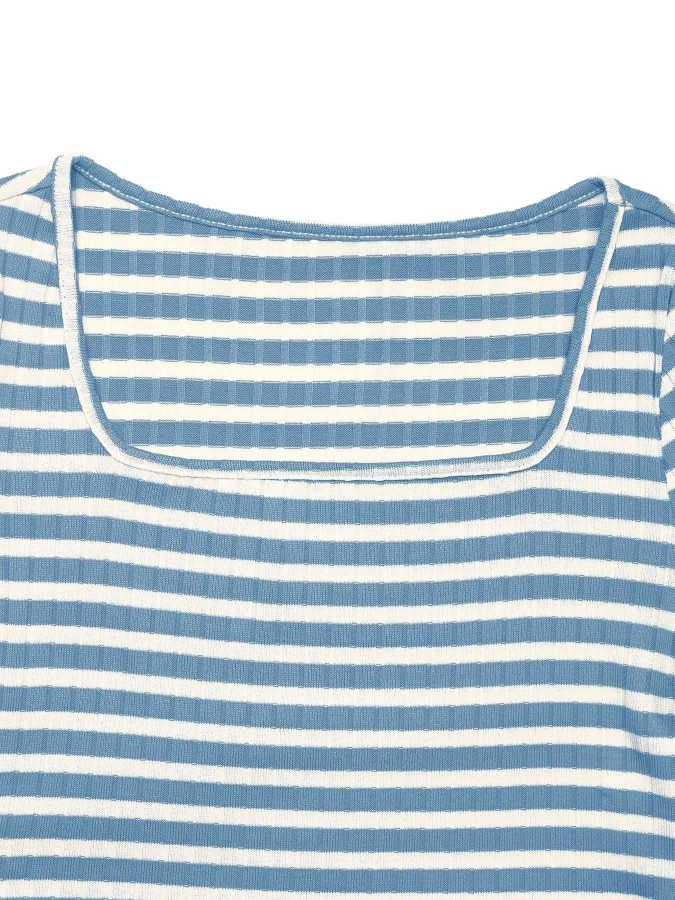 Striped Square Neck Long Sleeve Top and Pants Lounge Set -- 