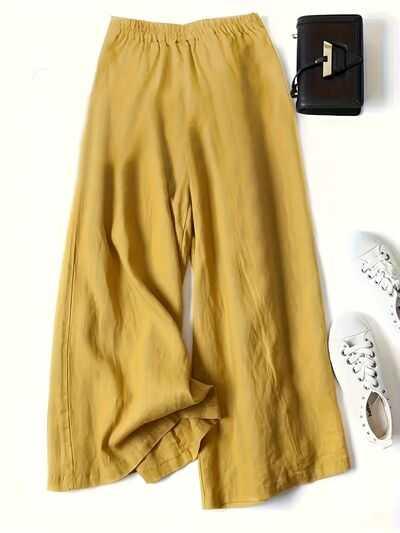 Full Size Half Elastic Waist Wide Leg Pants -- 