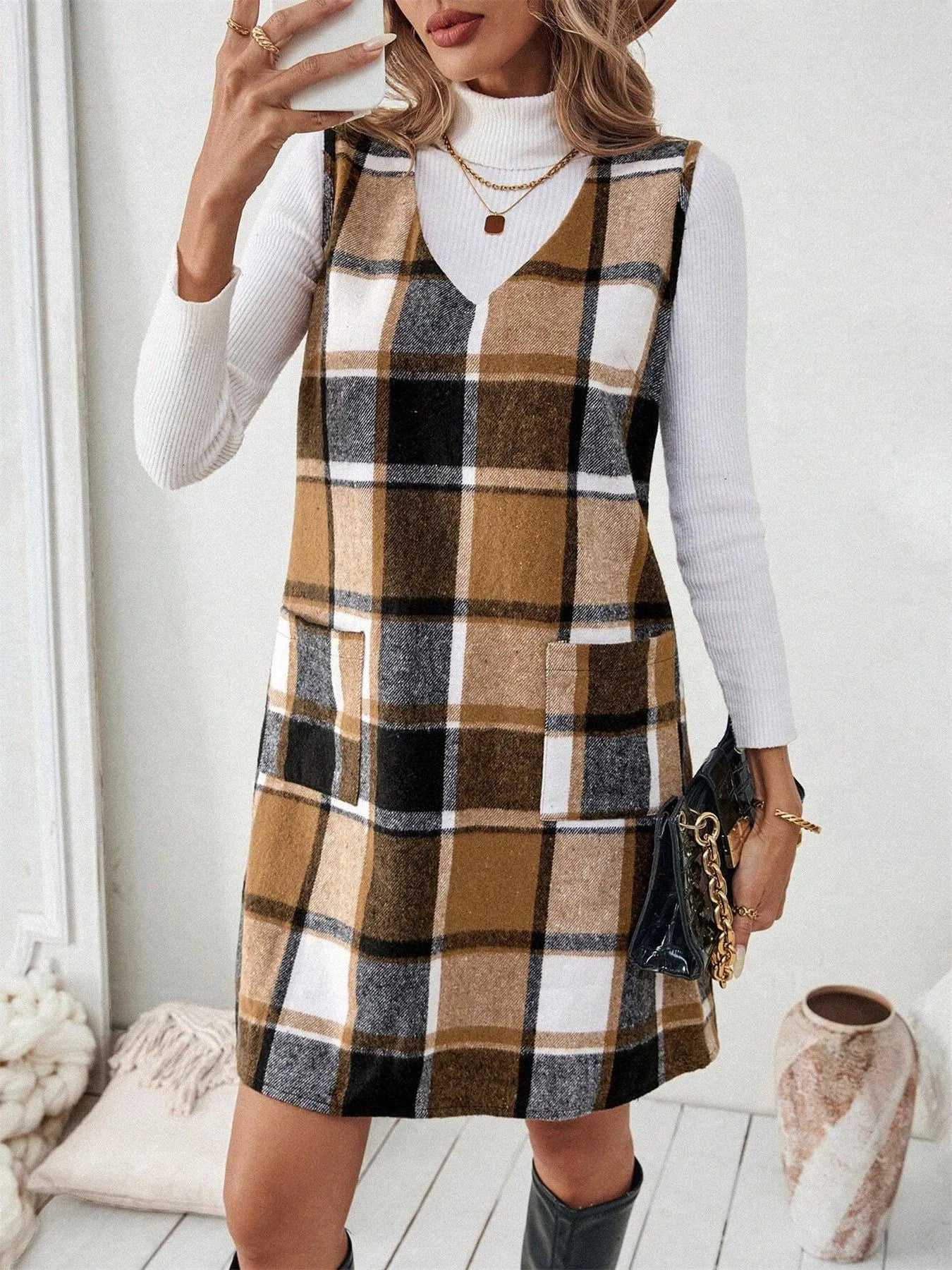 Plaid V-Neck Mini Dress