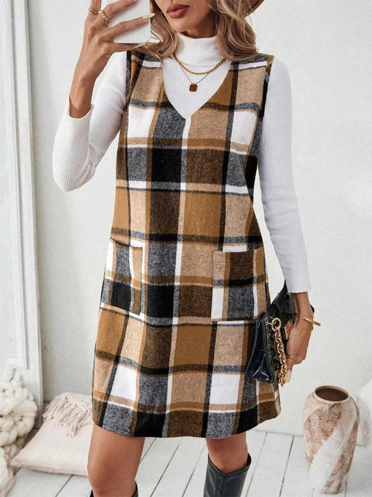 Plaid V-Neck Mini Dress
