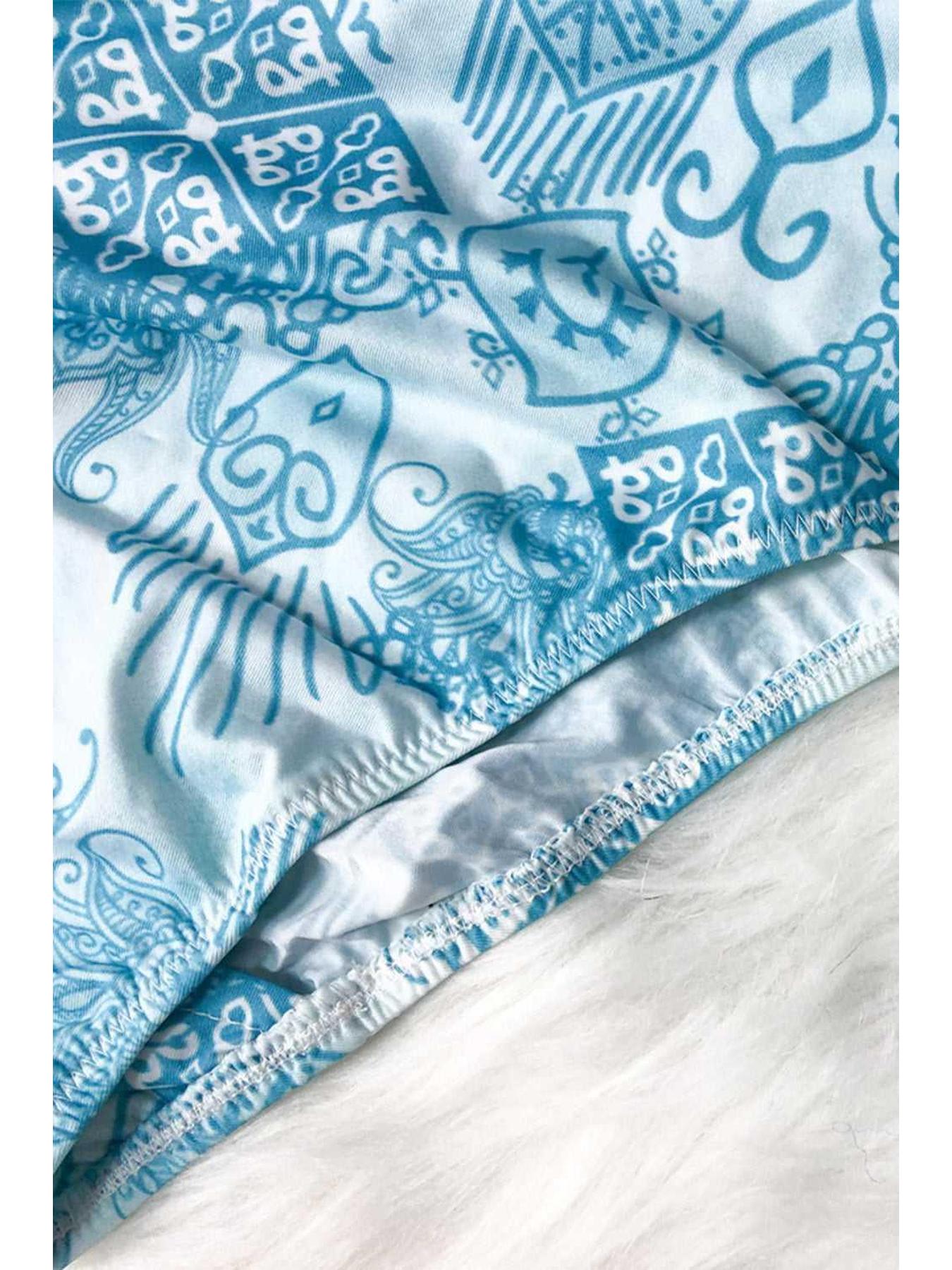 Printed Mock Neck Long Sleeve One-Piece Swimwear -- 