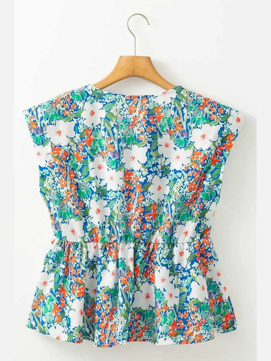 Floral Print Bow Applique Slit Sleeveless Peplum Blouse -- 