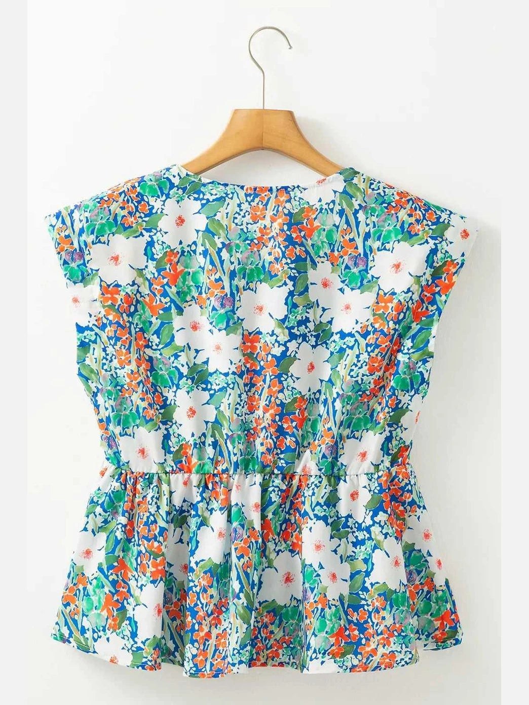 Floral Print Bow Applique Slit Sleeveless Peplum Blouse -- 