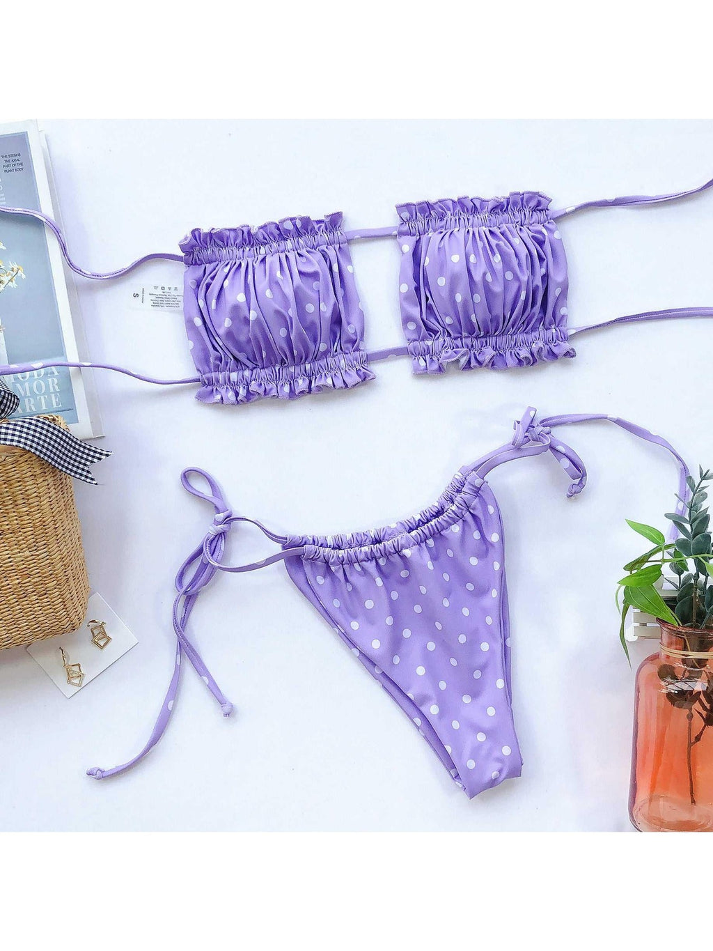 Frill Trim Ruched Bikini Set -- 